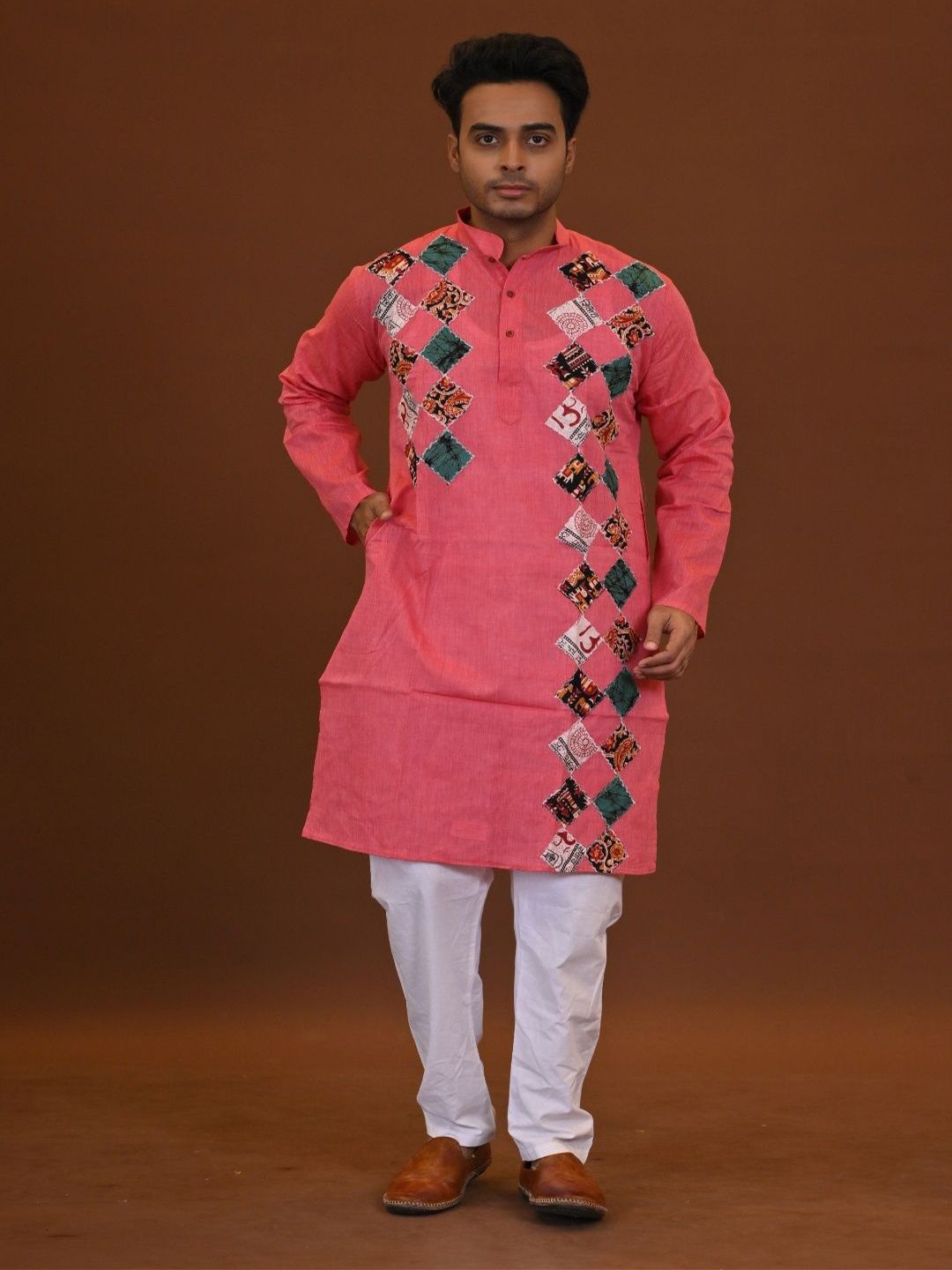 RAM SHYAM collection Men Patchwork Handloom Kurta-image-21