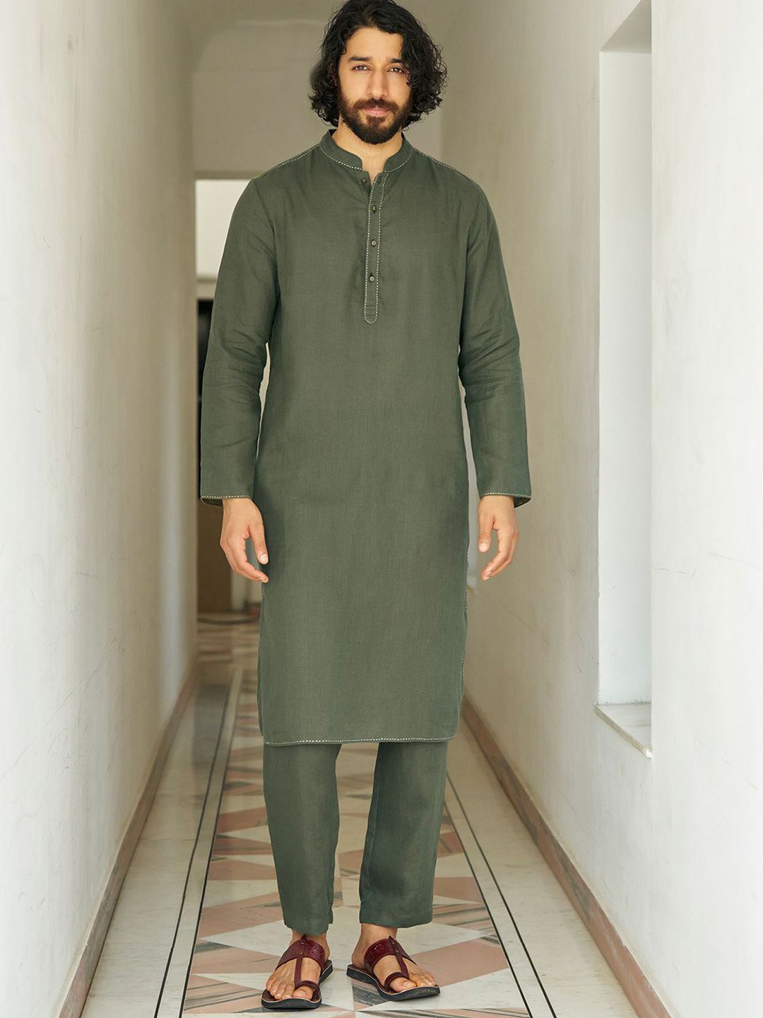 Andamen Men Solid Festive Linen Straight Kurta-picture-18