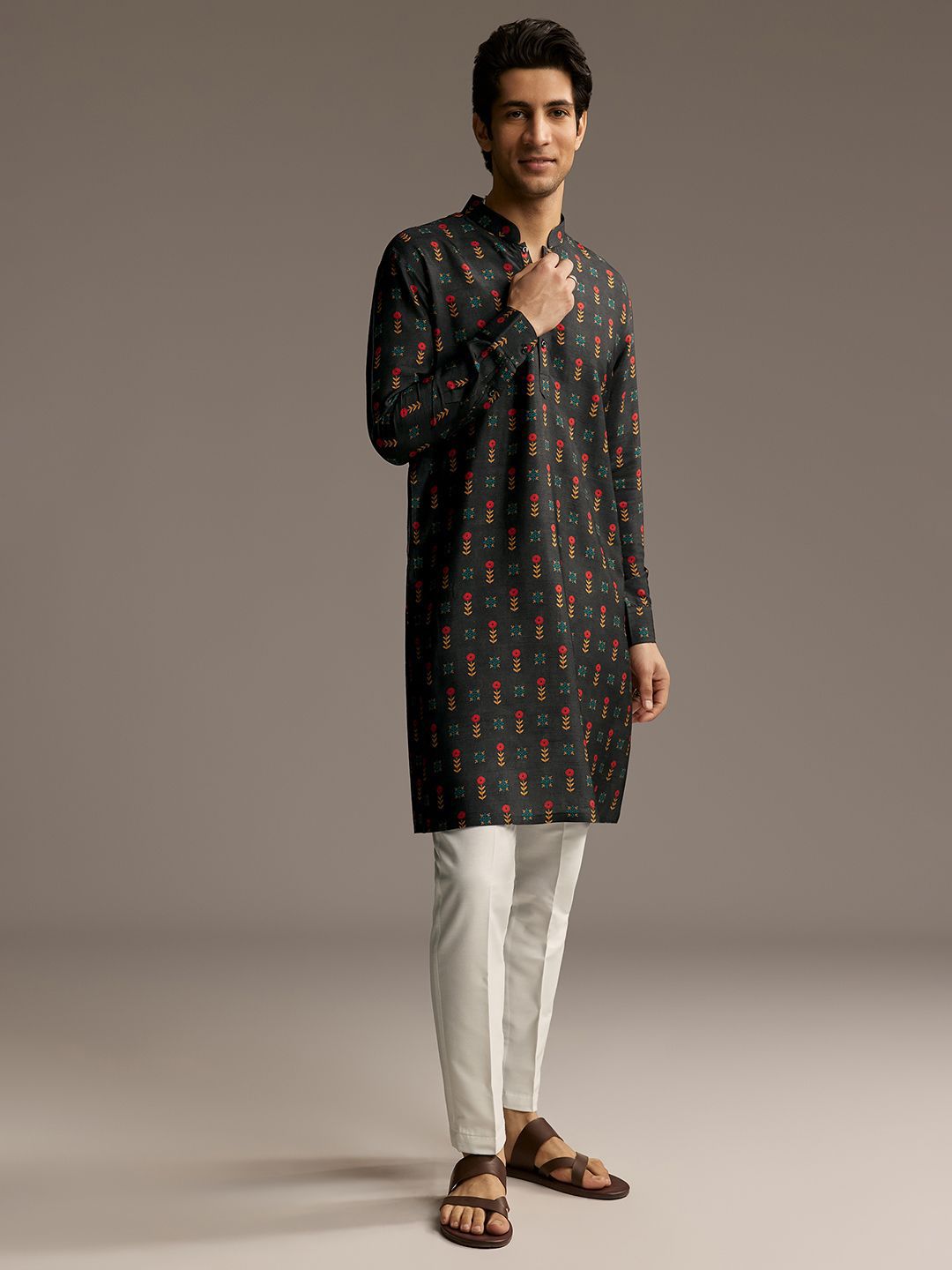 KALKI Fashion Floral Printed Mandarin Collar Kurta-picture-17