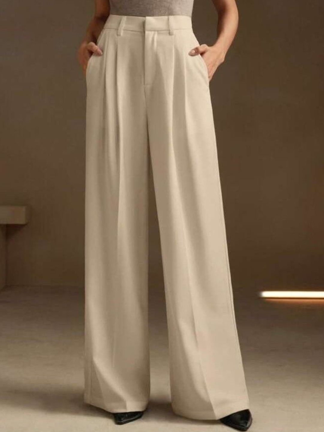 BROADSTAR Women Smart Loose Fit High-Rise Easy Wash Pleated Trousers-picture-43