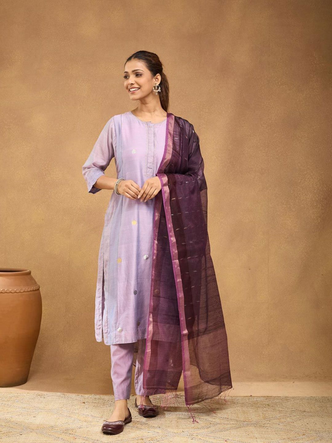 Fabindia Geometric Woven Design Zari Work Cotton Silk Dupatta-picture-24