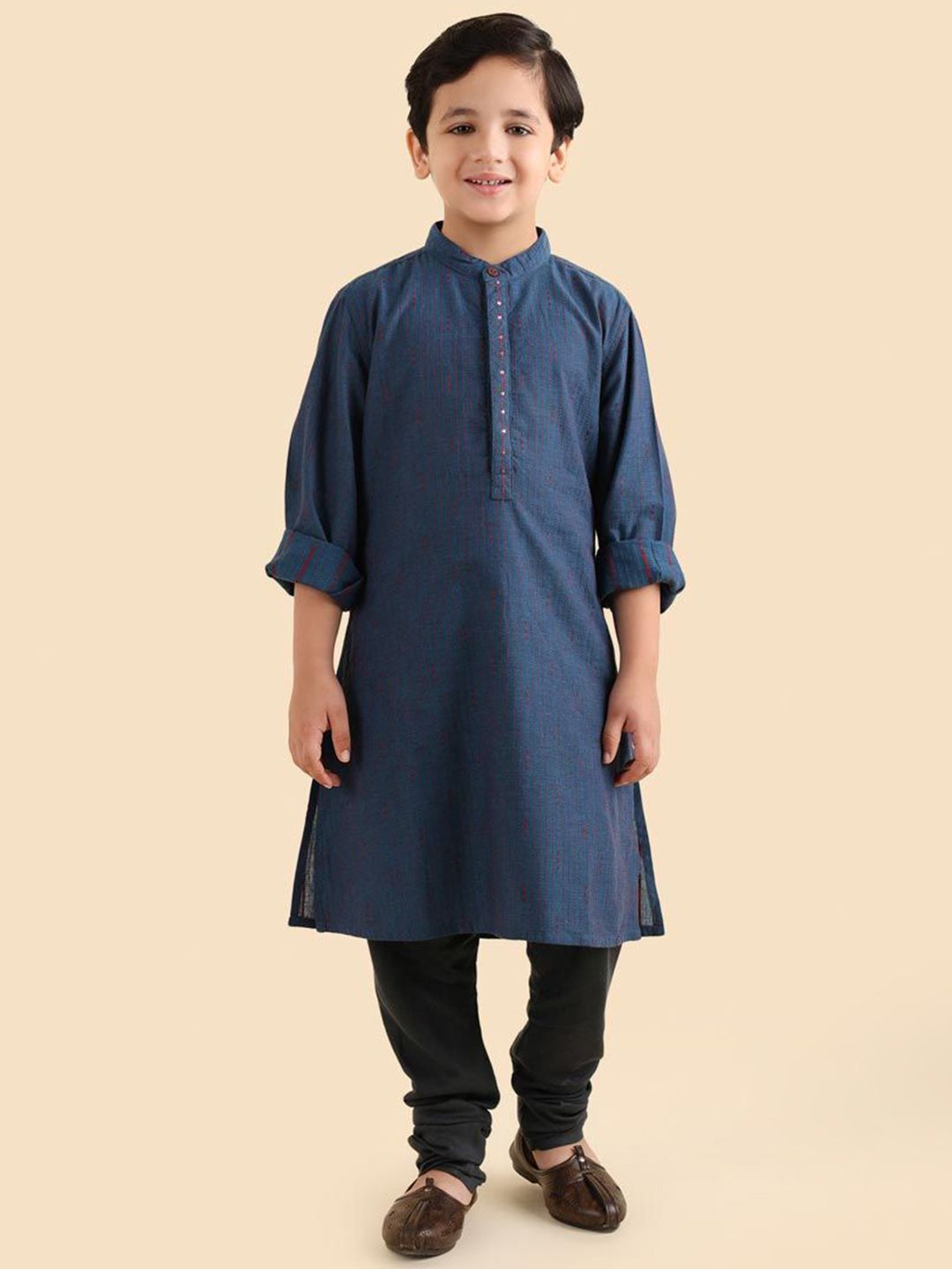 Fabindia Boys Striped Woven Design Festive Cotton Straight Kurta-picture-34
