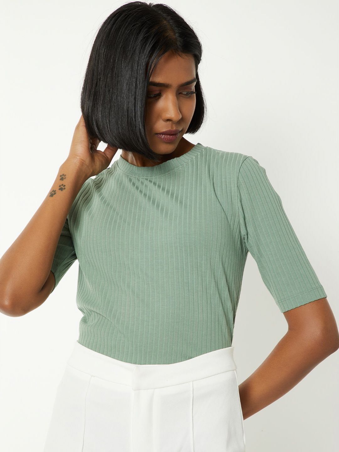 max Women Self Design Round Neck Slim Fit T-shirt-picture-18