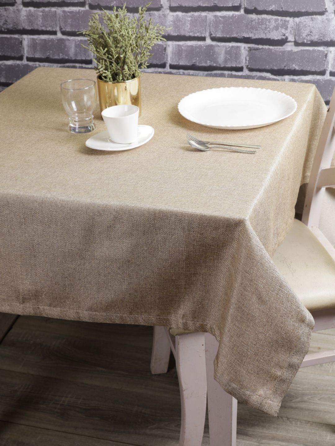THE CONVERSION Beige 4-Seater Textured Square Shaped Heat Resistant Jute Linen Table Cover-picture-28