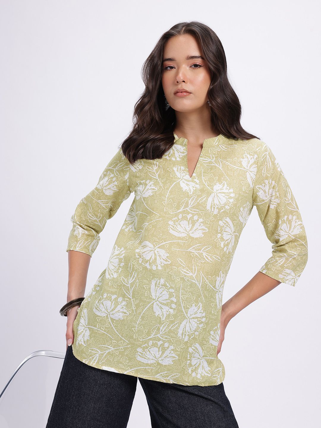 Anouk Rustic Floral Printed Mandarin Collar Straight Kurti-picture-34