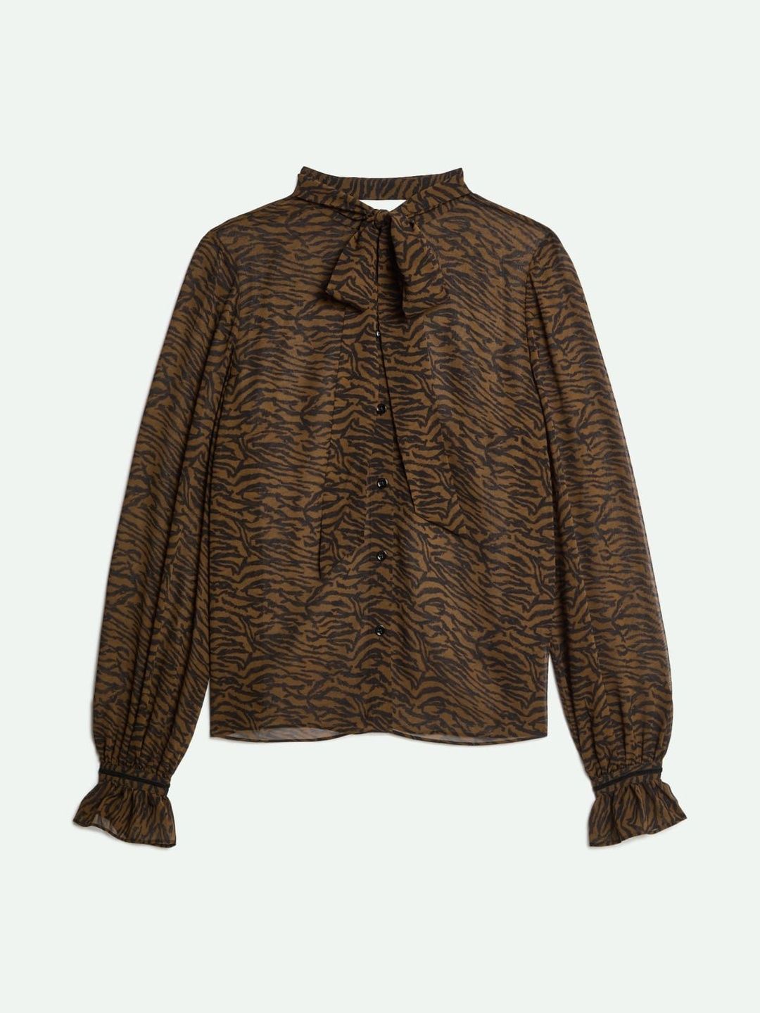Marks & Spencer Pure Silk Animal-Print Tie-Neck Blouse-picture-20
