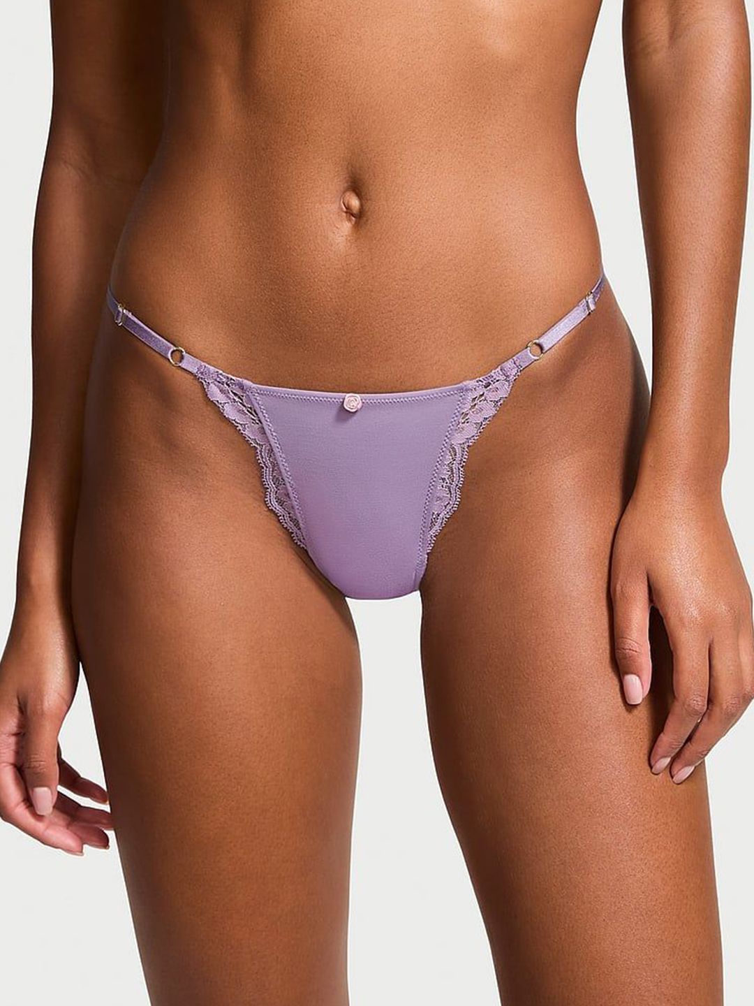 Victoria's Secret Women Self Design Low-Rise Lace Adjustable String Thong Briefs-picture-28