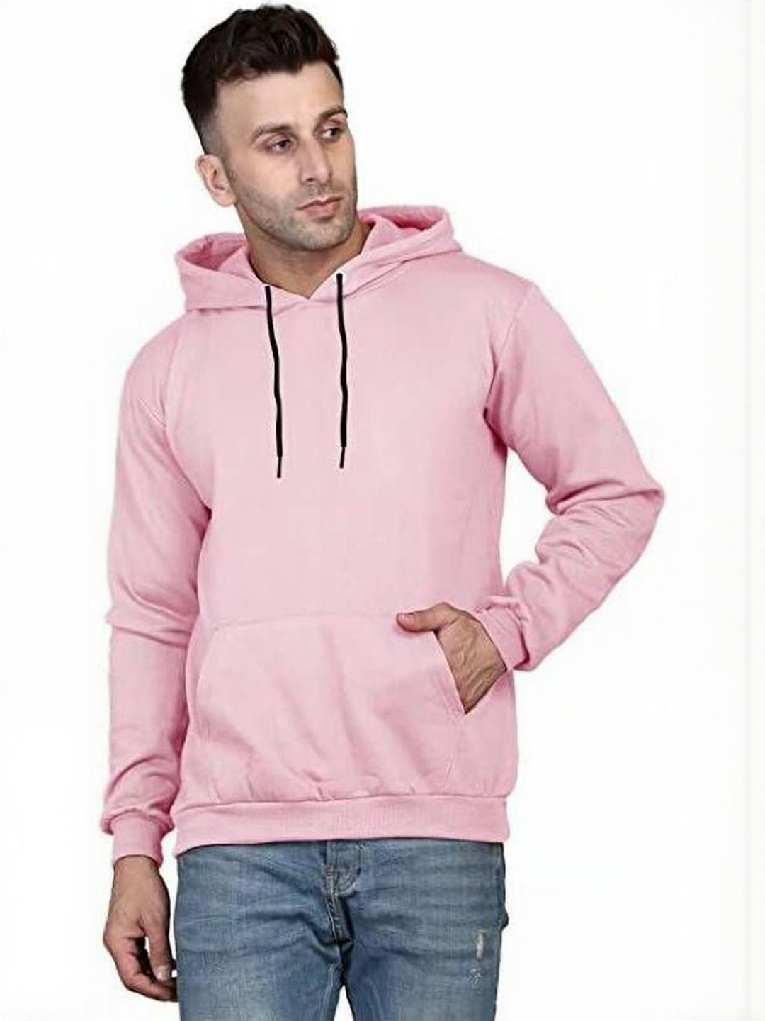 VALUE CREATION Men Pink Cotton Solid Hooded Pullover-picture-44