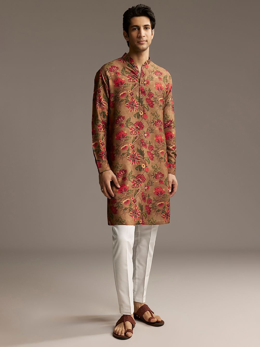 KALKI Fashion Men Floral Printed Festive Silk Straight Kurta-image-29
