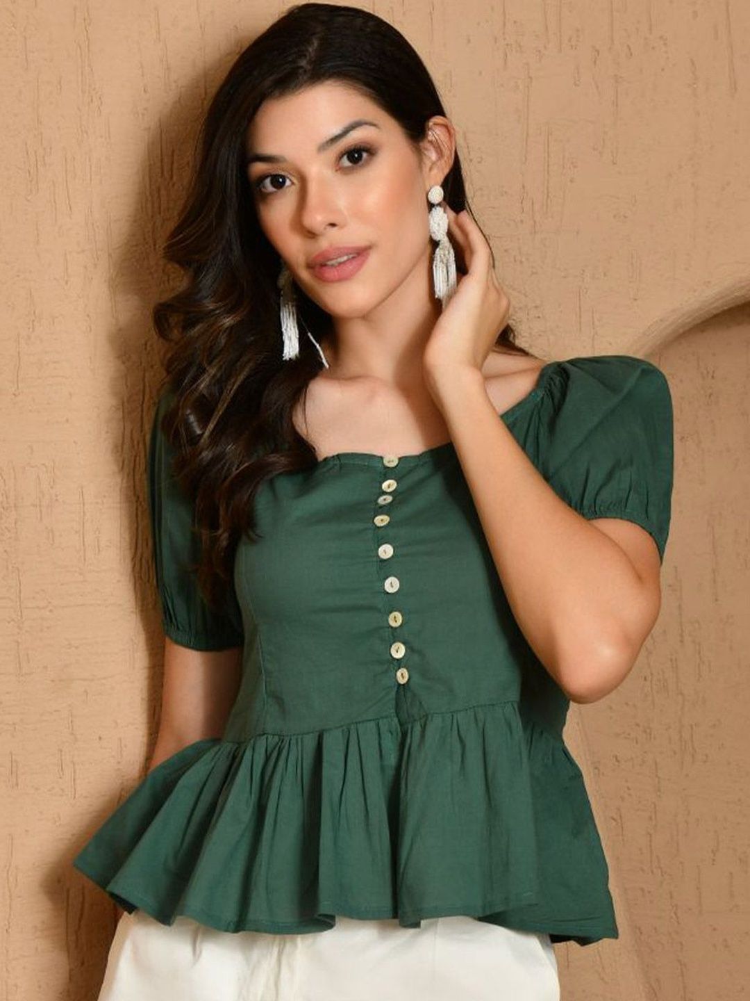 KALINI Short Sleeves Cotton Peplum Top-picture-38