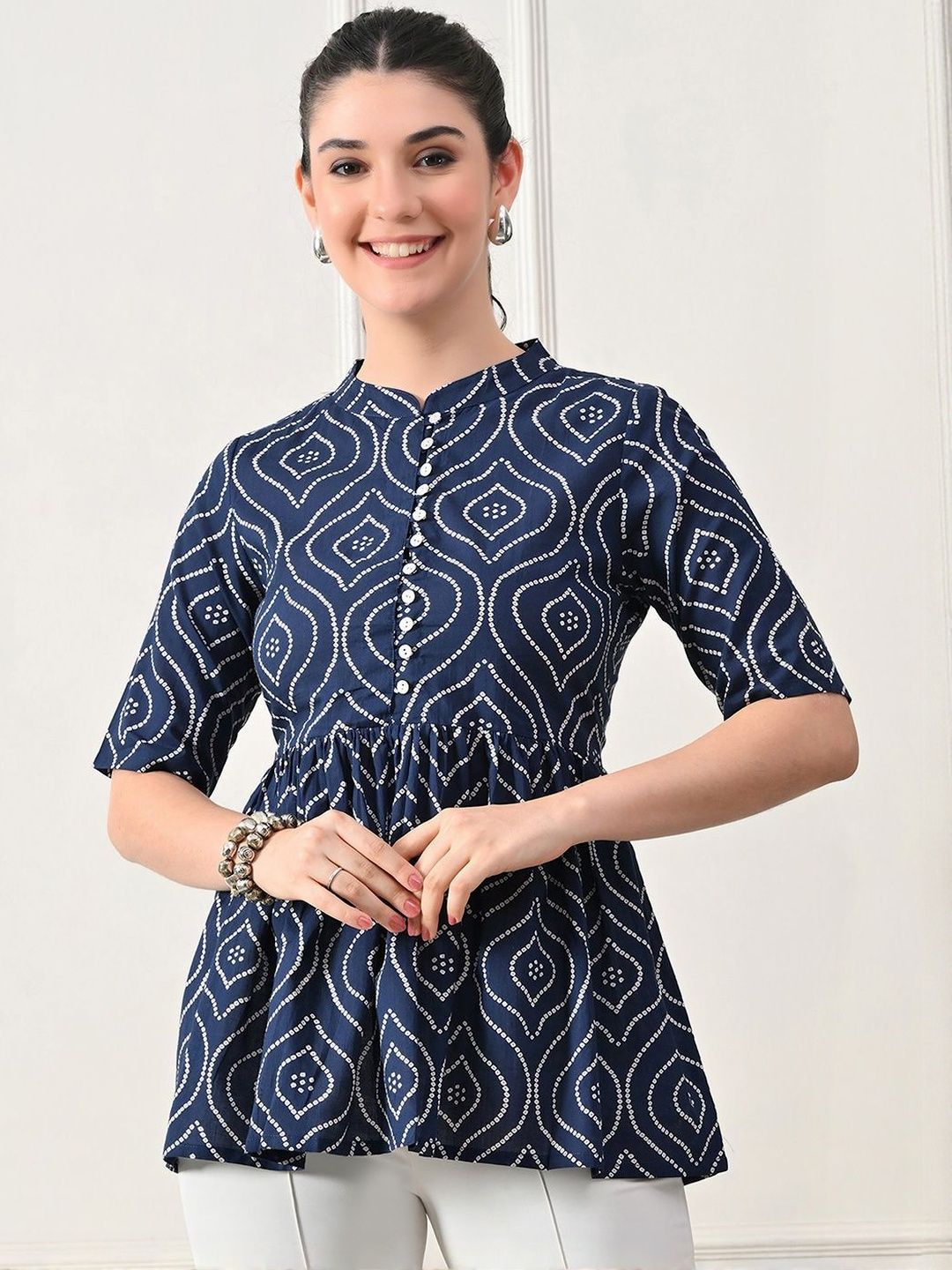 KALINI Mandarin Collar Cotton Top-picture-35
