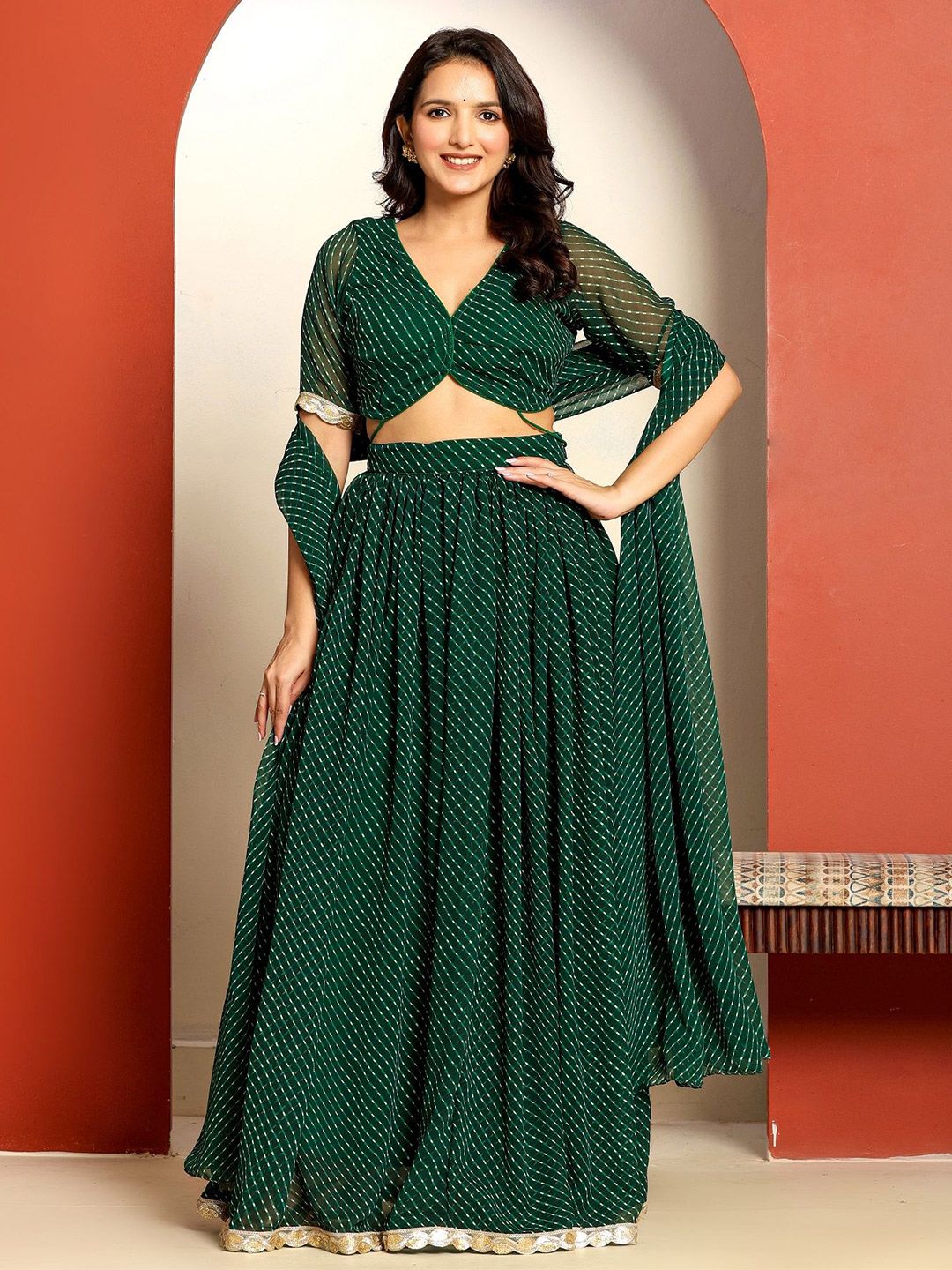 Ragavi Leheriya Printed Gotta Patti Ready To Wear Lehenga & Blouse With Dupatta-image-30