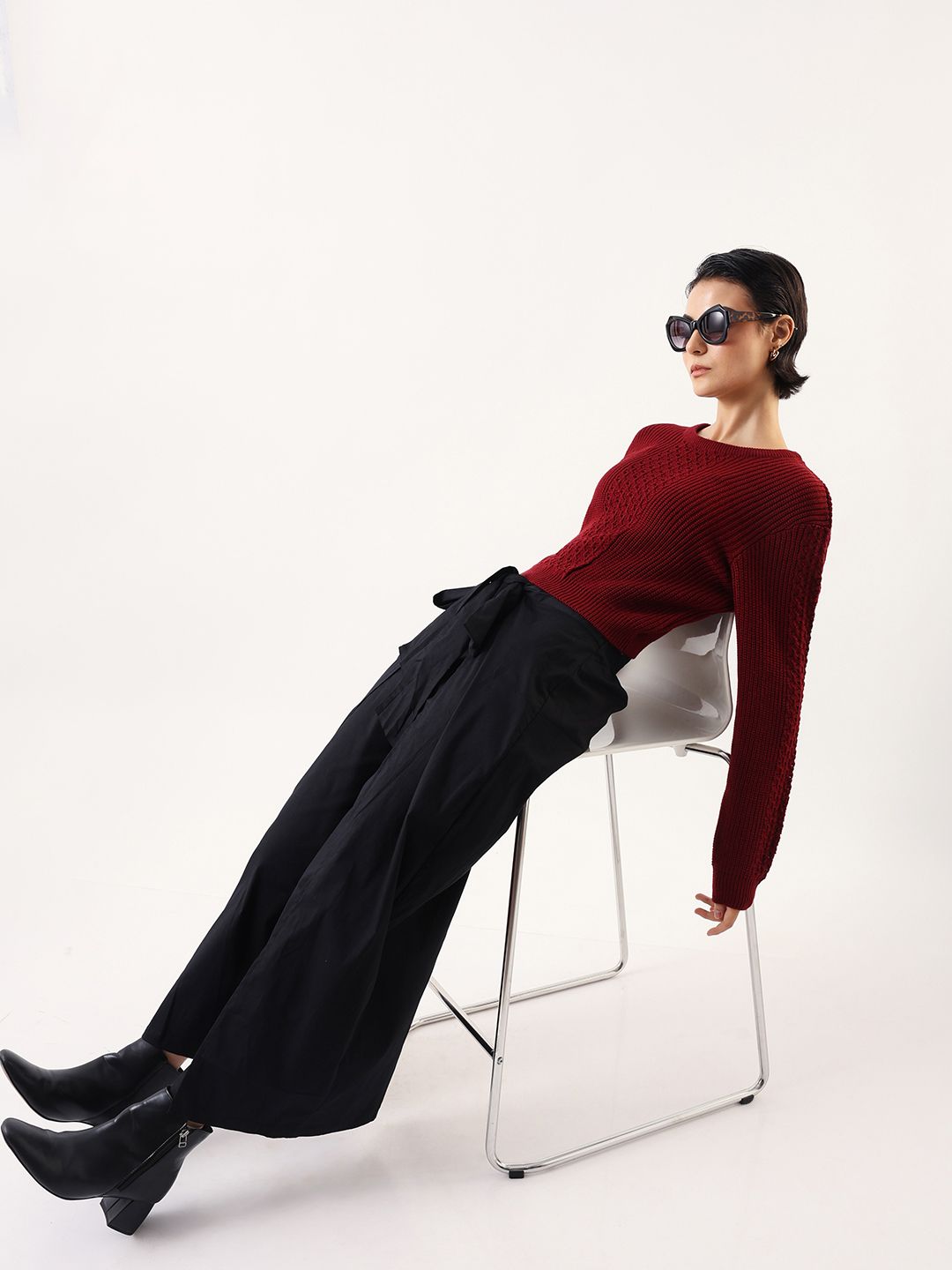 DL Woman Women Cable Knit Round Neck Full Sleeves Crochet Pullover Sweater-picture-19