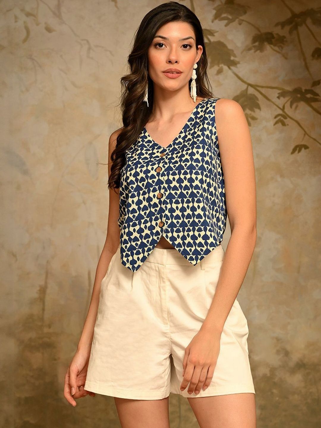 KALINI Women Blue Cotton Printed Sleeveless Jacket-picture-26