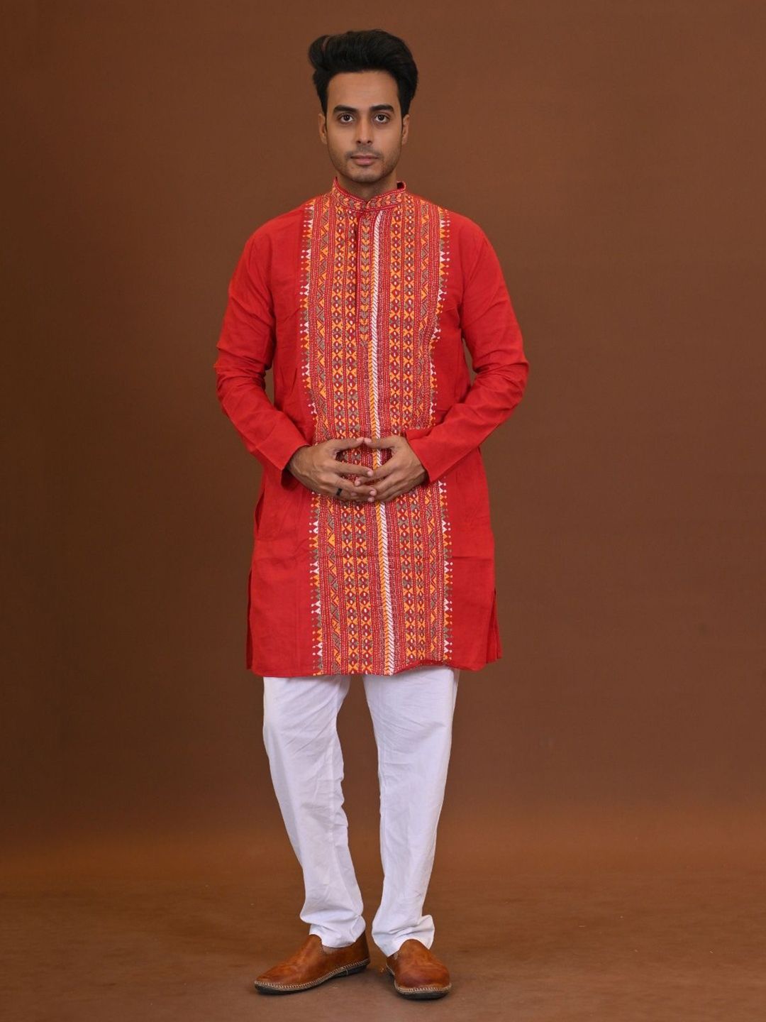 RAM SHYAM collection Men Woven Design Kantha Work Kurta-image-7