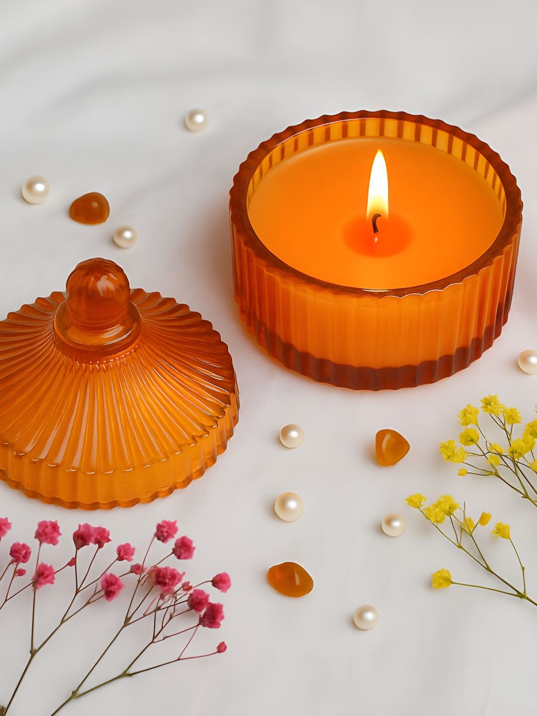 Decor de Maison Orange Textured Candle-picture-49