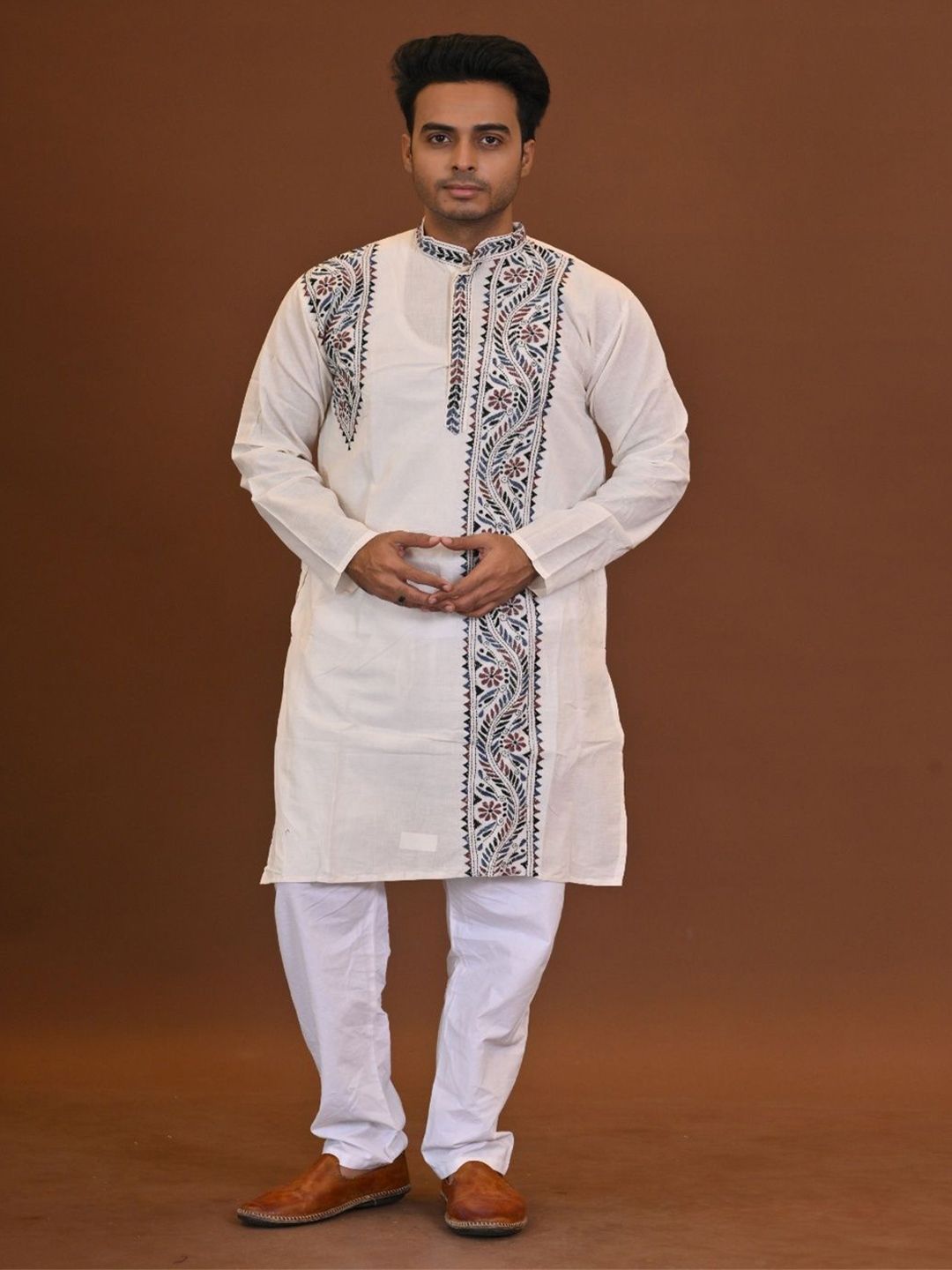 RAM SHYAM collection Men Ethnic Motifs Woven Design Festive Cotton Straight Kurta-image-16