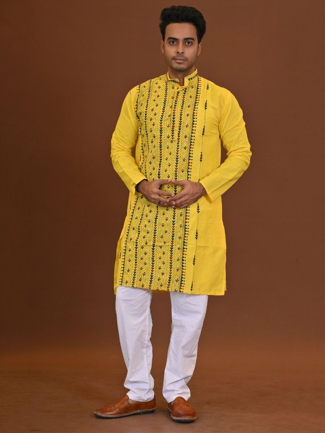 RAM SHYAM collection Men Ethnic Motifs Embroidered Festive Cotton Straight Kurta-image-15