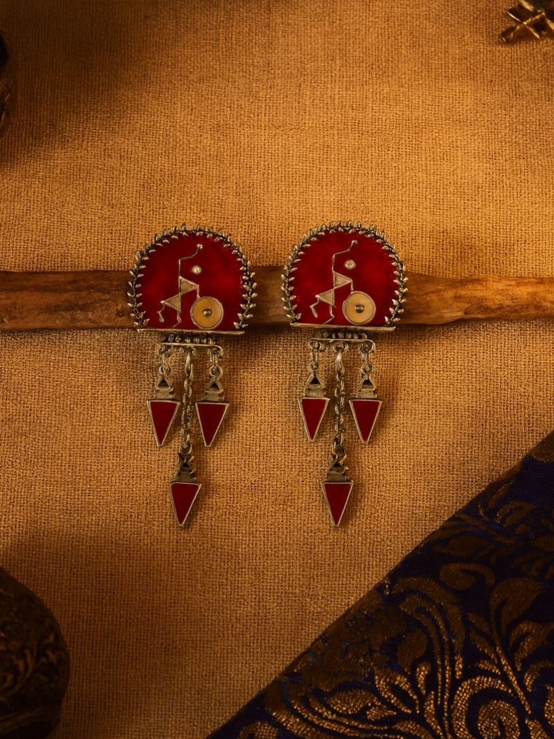 EVERSTYLISH RAJASVI Silver-Plated Oxidised Geometric Shaped Drop Earrings-picture-44