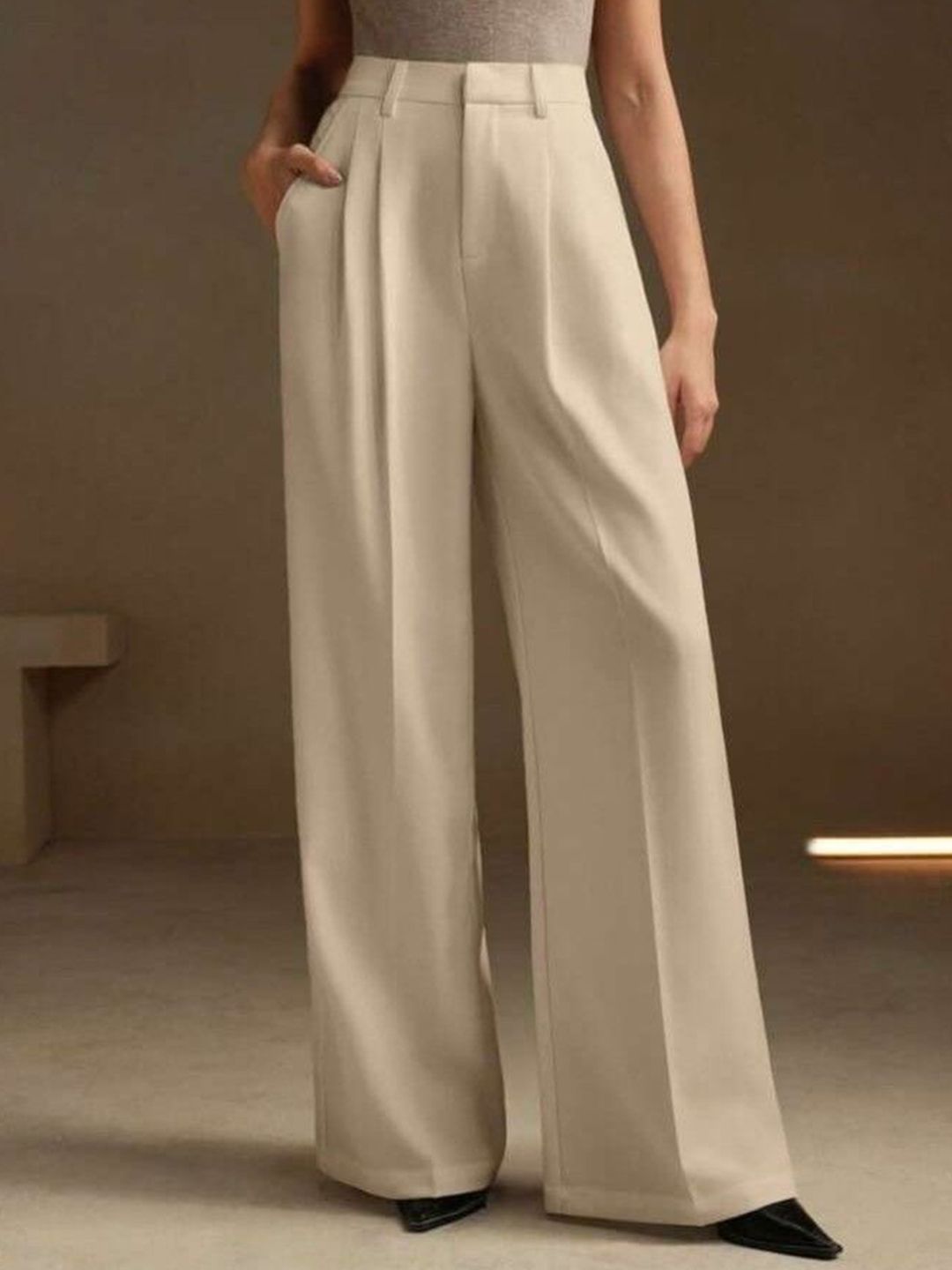 Next One Women Smart Loose Fit High-Rise Easy Wash Pleated Trousers-picture-21