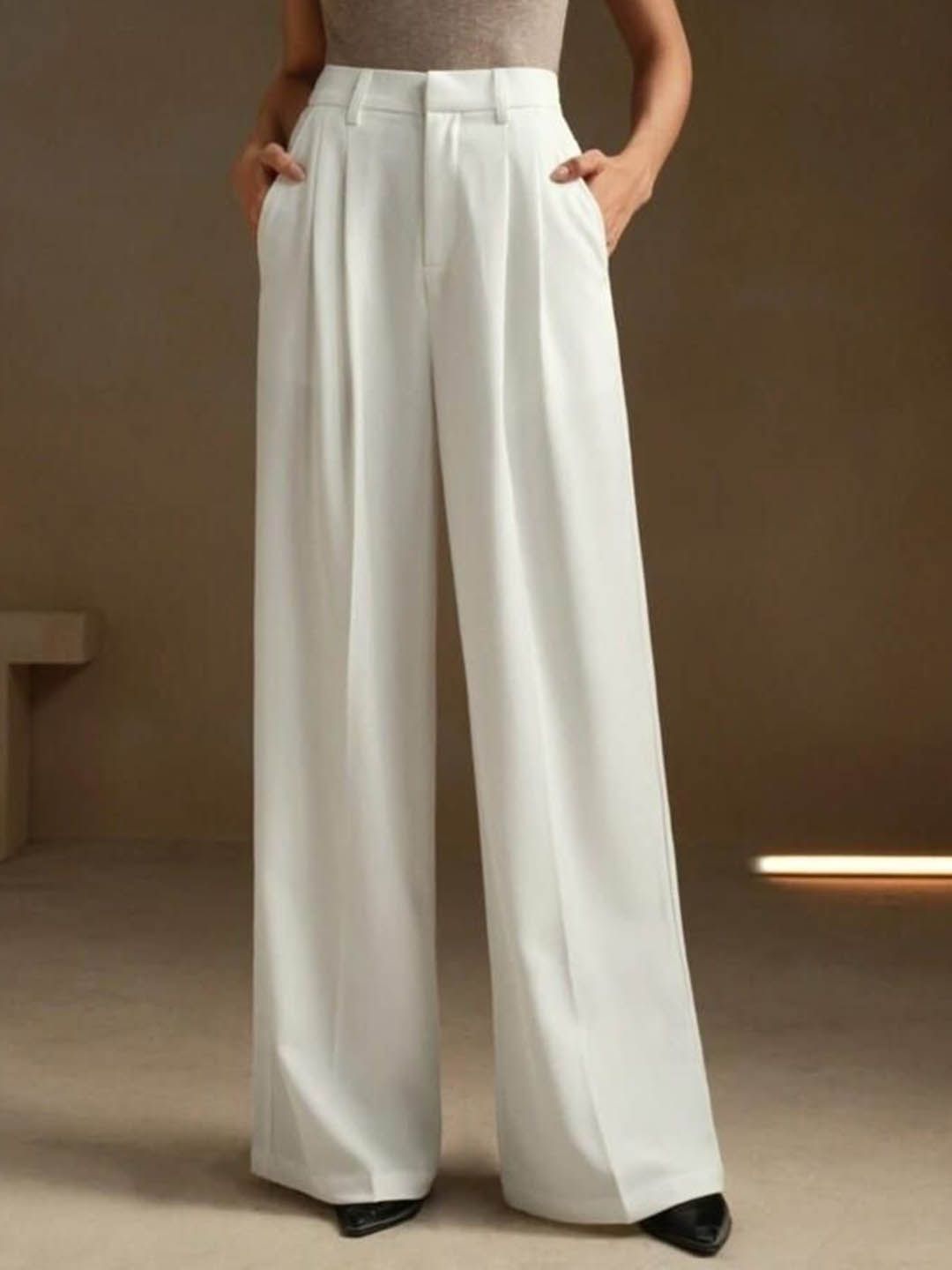 Next One Women Smart Loose Fit High-Rise Easy Wash Pleated Korean Trousers-image-24
