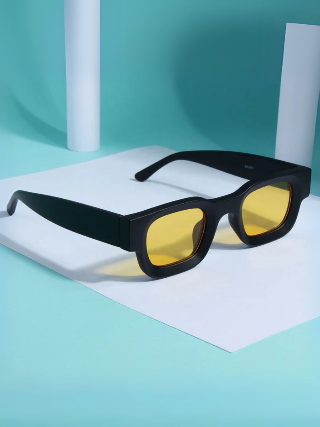 goglassic Unisex Yellow Lens & Black Square Sunglasses Vintage V1-Black-Yellow-Yellow-image-34