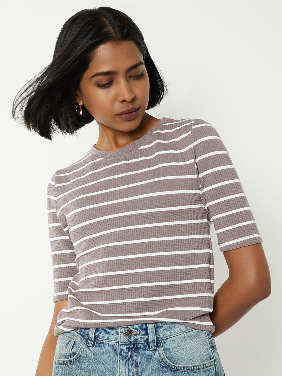 max Women Striped Round Neck Slim Fit T-shirt-picture-14