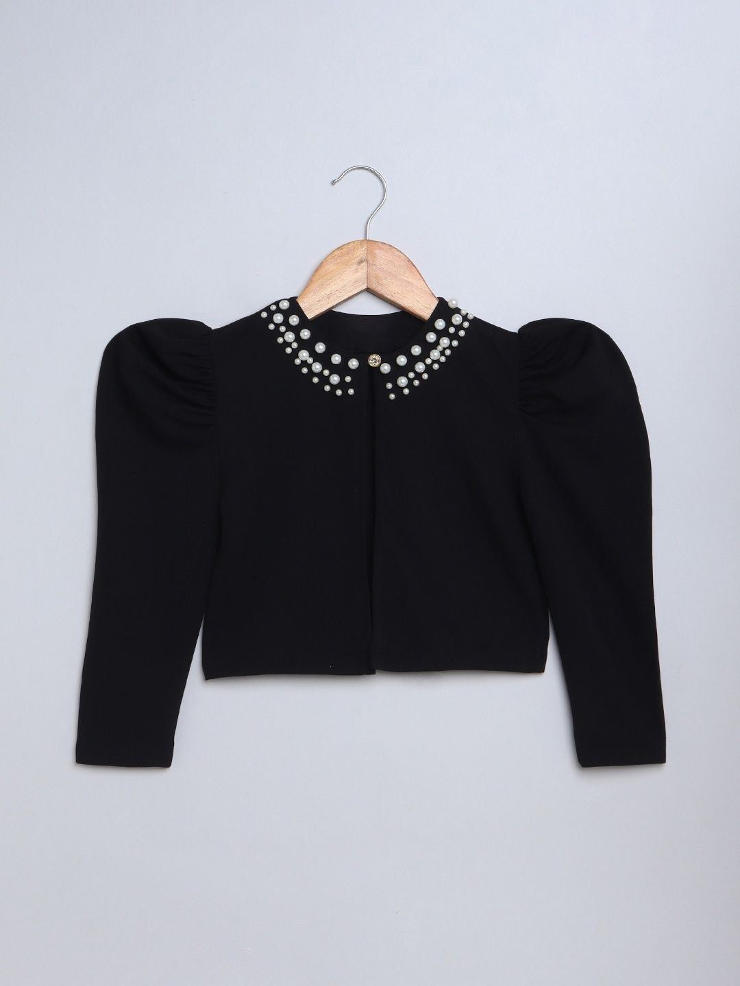 BRIGHT STARS KIDSWEAR Mandarin Collar Puff Sleeve Shirt Style Crop Top-image-31