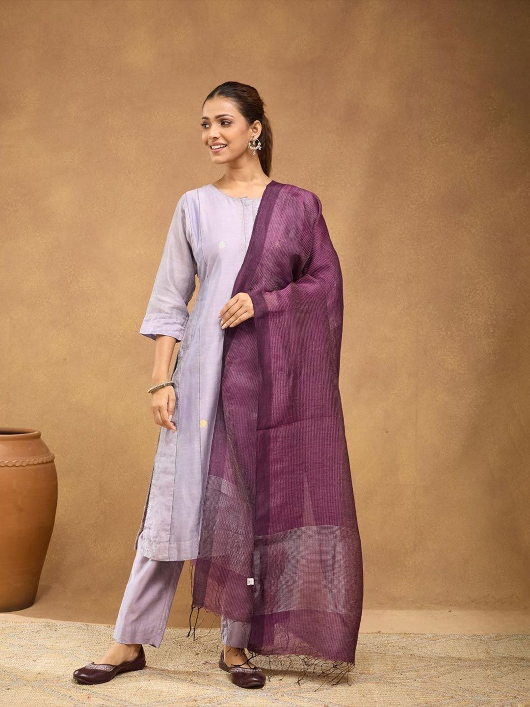 Fabindia Striped Woven Design Zari Work Dupatta-picture-23