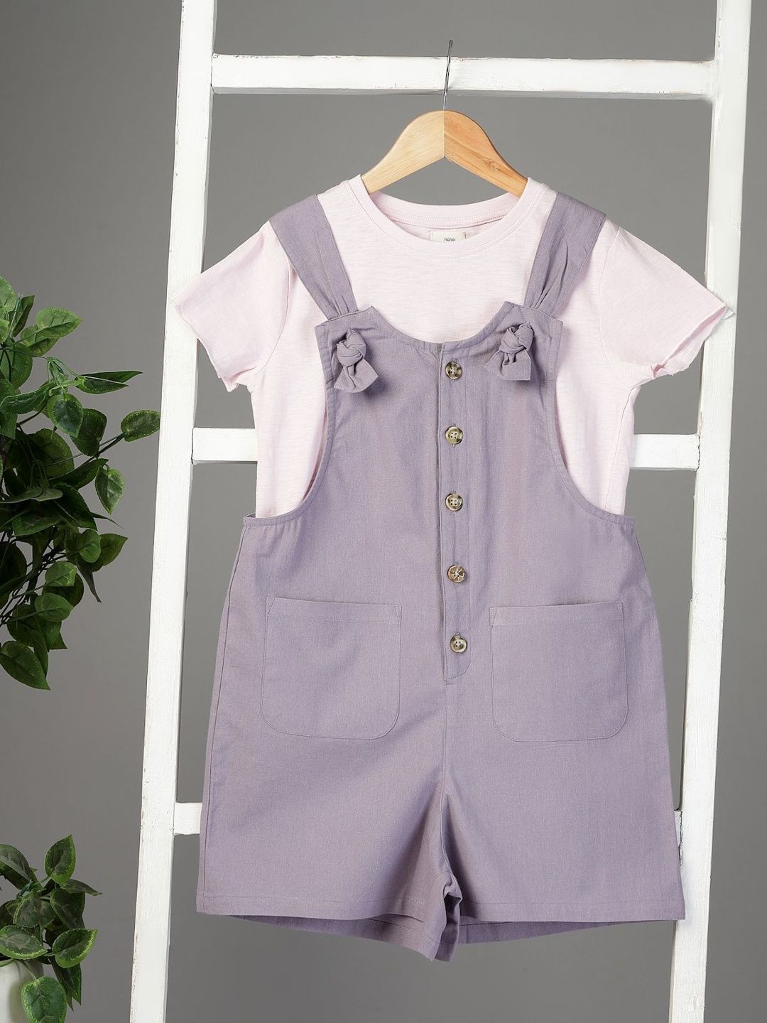 Sangria Girls Cotton Playsuit with T-Shirt