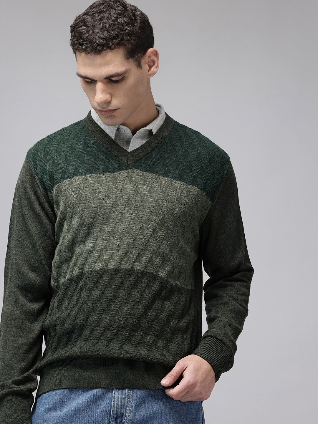 ColorPlus Self Designed V-Neck Knitted Pullover-picture-15