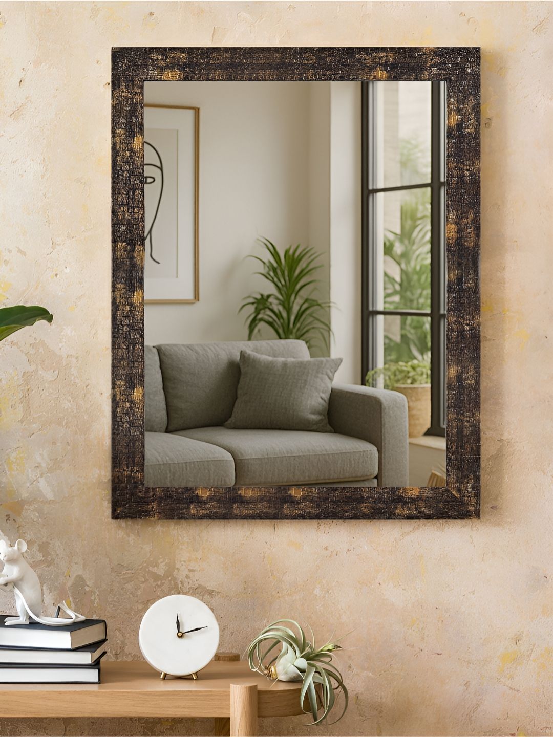 Art Street Copper Toned & Brown Textured Wall Mount Decorative Wall Mirror With Frame