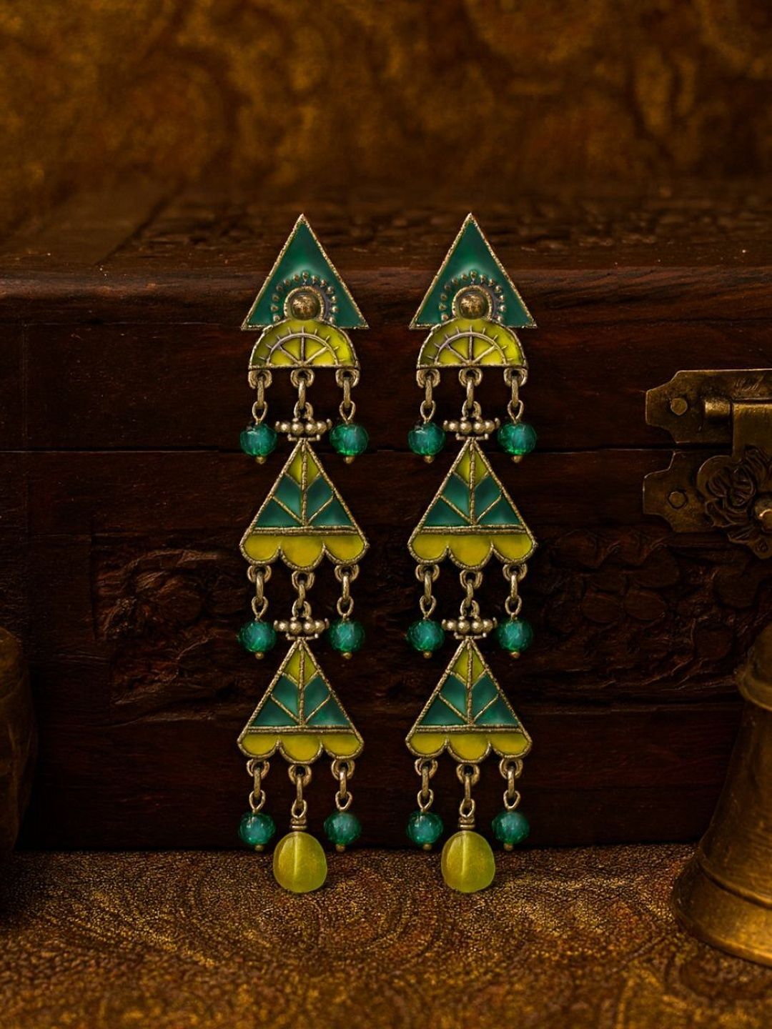 EVERSTYLISH RAJASVI Silver-Plated Stones Studded Oxidised Geometric Drop Earrings-picture-41