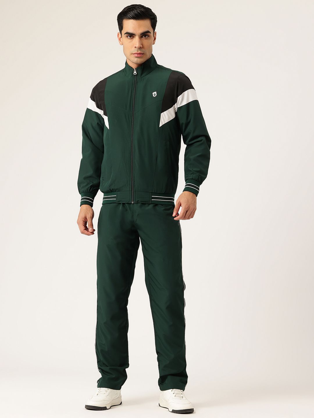 Monte Carlo Striped Detail Mock Collar Zip Up Jacket with Trackpants-image-5