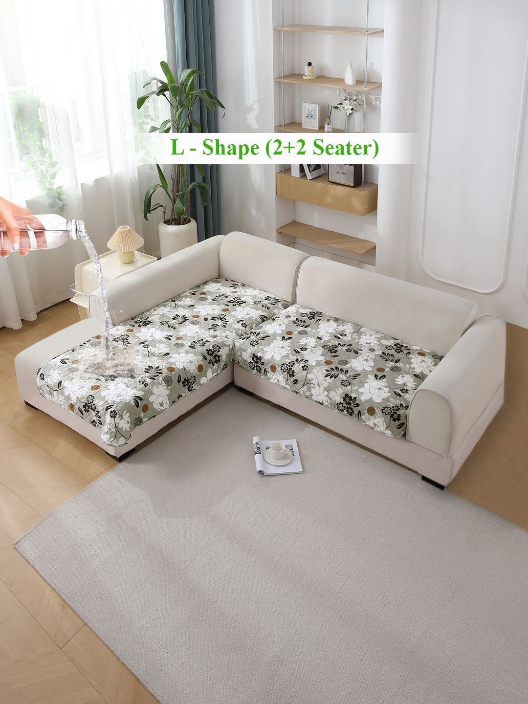 HOKIPO Feather Brown 2 Pieces Floral Printed Waterproof 4 Seater Sofa Seat Cover Mat-picture-35