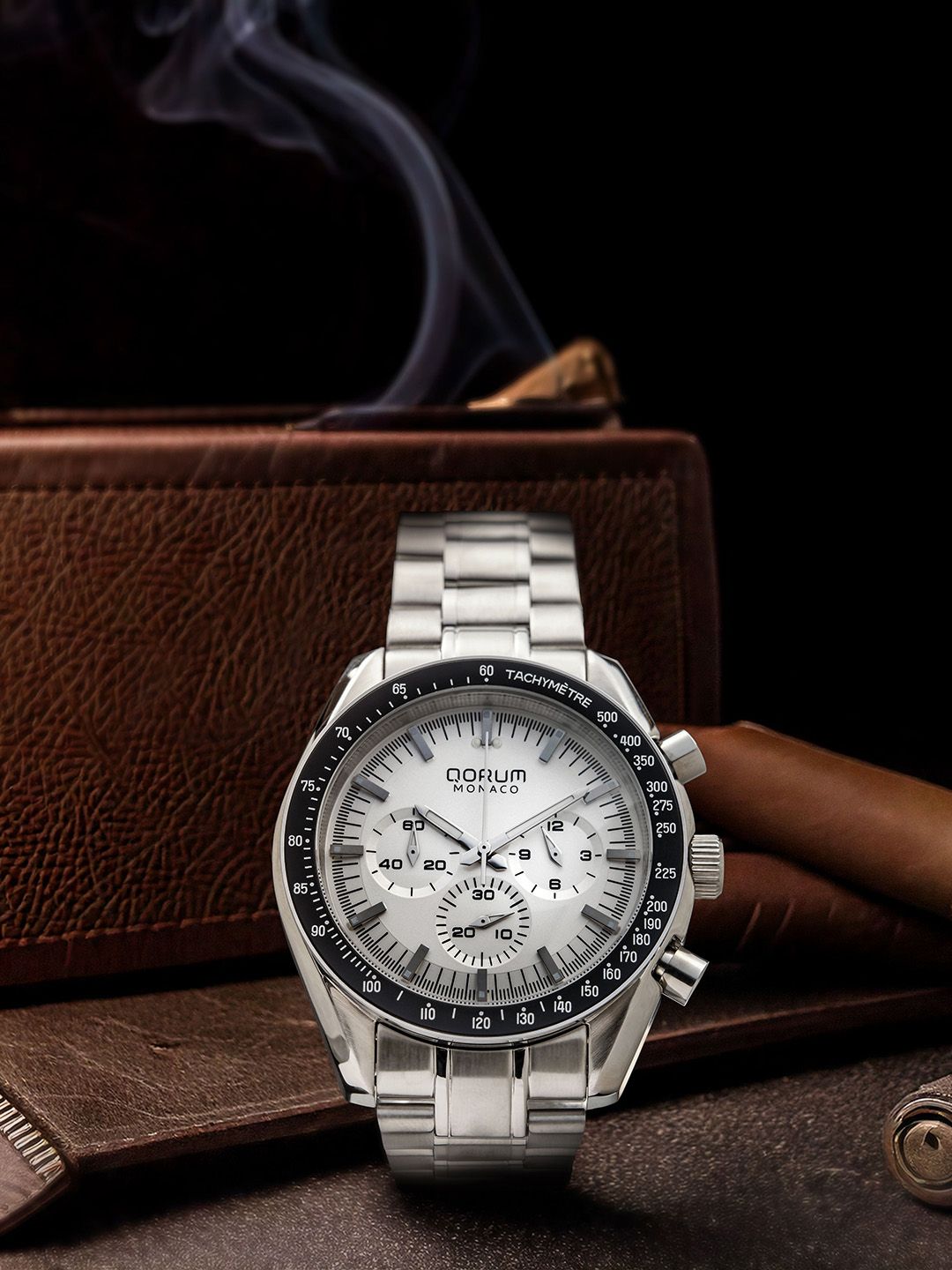 QORUM INDIA Men Bracelet Style Straps Chronograph Watch G102 Monaco-Ivory White Dial-picture-19