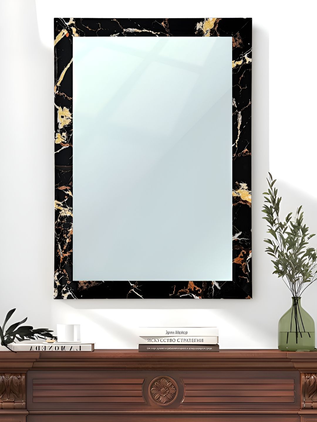 Art Street Black & Brown Printed Rectangular Wall Mirror With Frame-picture-14