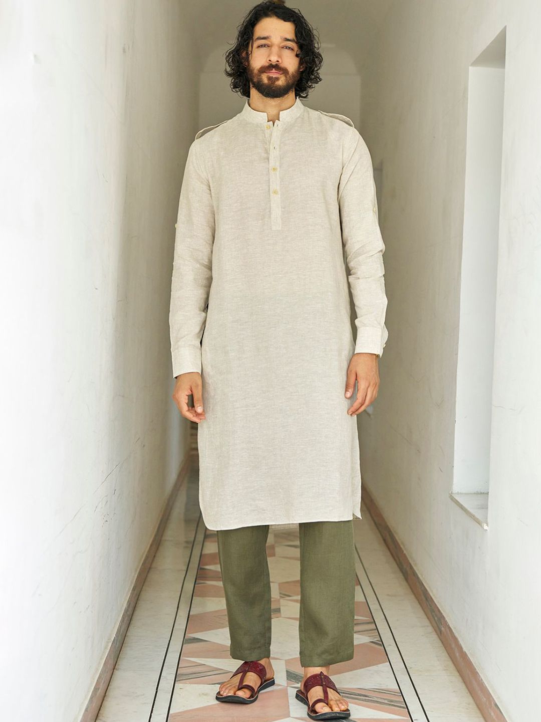 Andamen Men Solid Festive Linen Pathani Kurta-picture-54