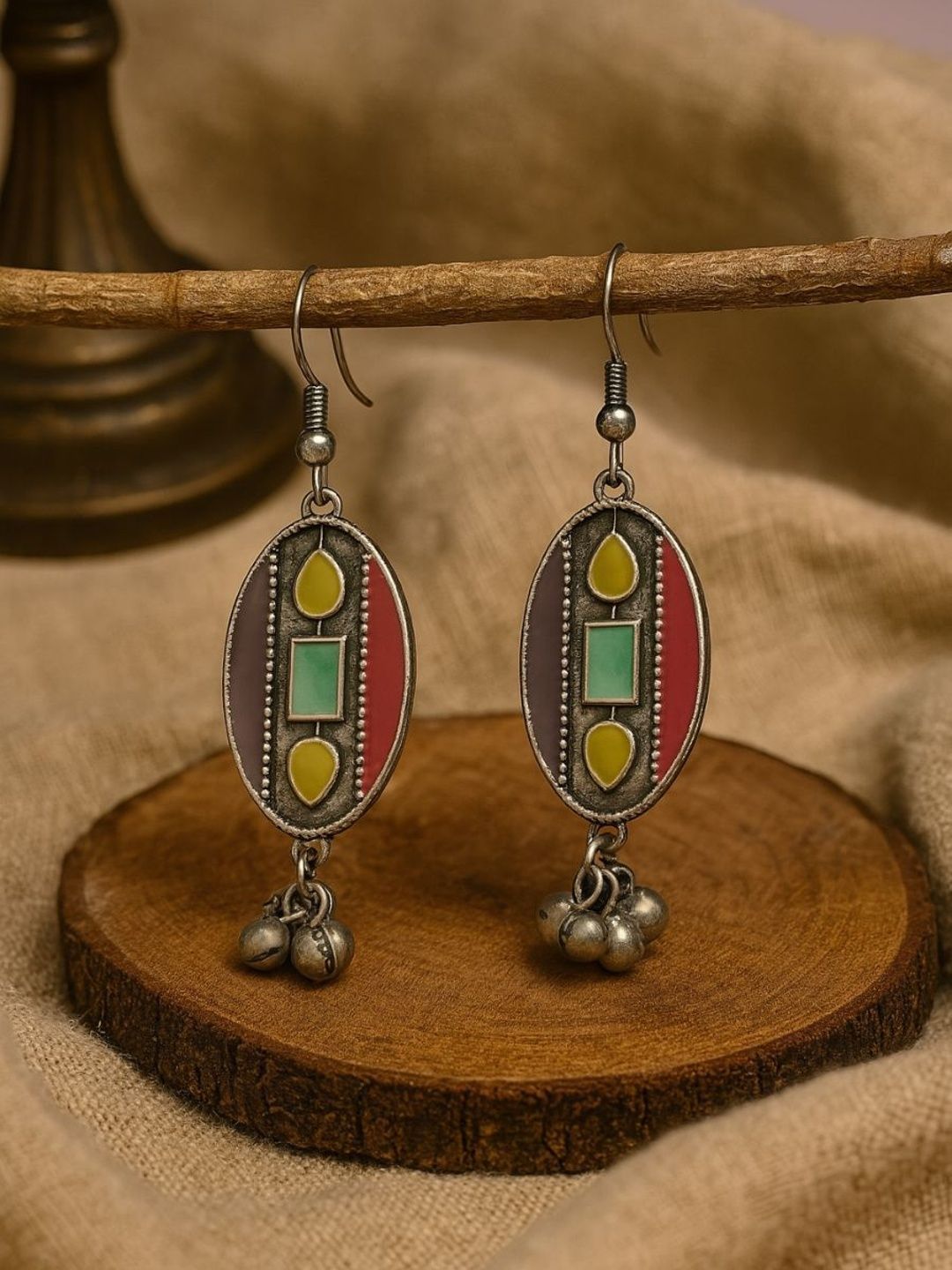 EVERSTYLISH RAJASVI Silver-Plated Oxidised Oval Shaped Drop Earrings-picture-10