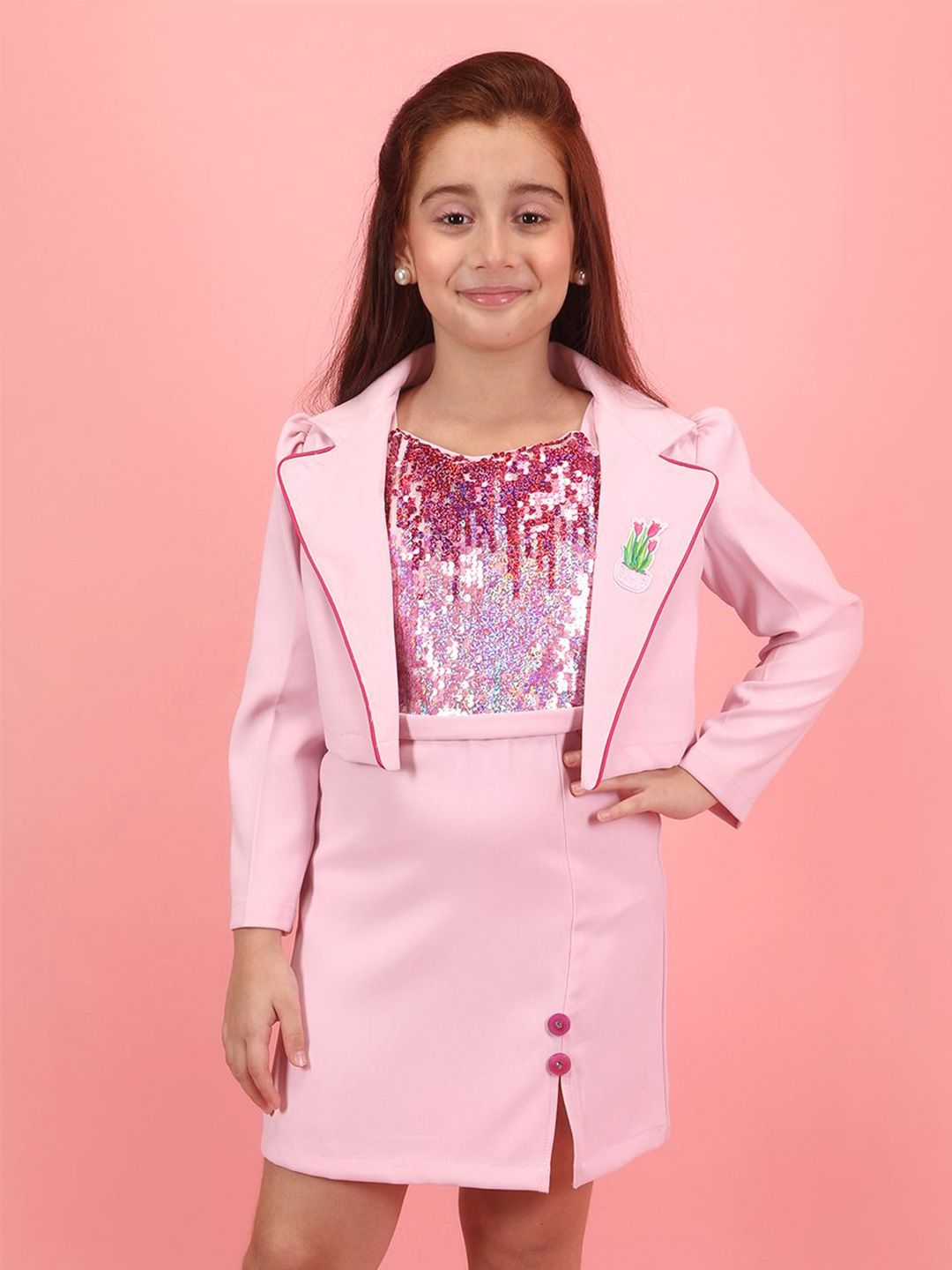 CUTECUMBER Girls Embellished Sequined Sheath Dress With Cropped Blazer Silhouette-picture-40