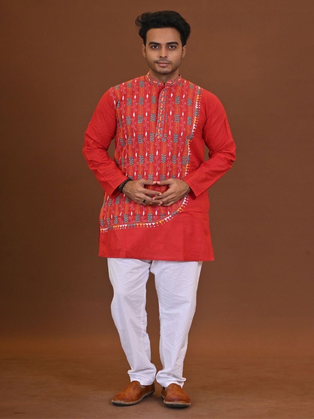 RAM SHYAM collection Men Ethnic Motifs Embroidered Festive Cotton Straight Kurta-image-23