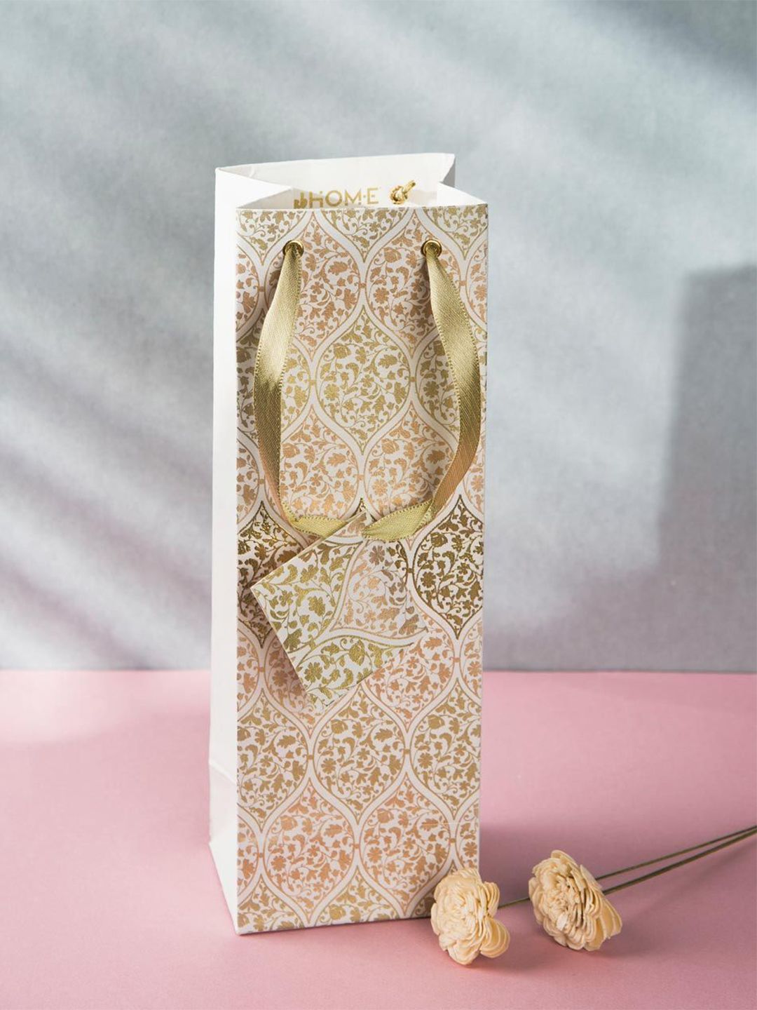 Fabindia Unisex Ivory Heer Wine Paper Gift Bag-image-36