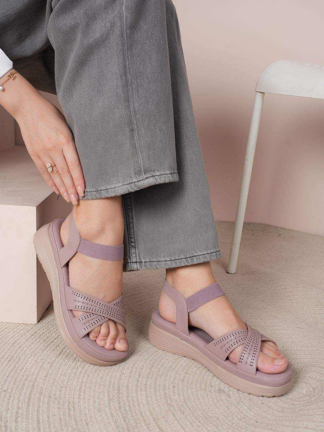 Mast & Harbour Women Party Wedge Sandals with Laser Cuts-picture-20