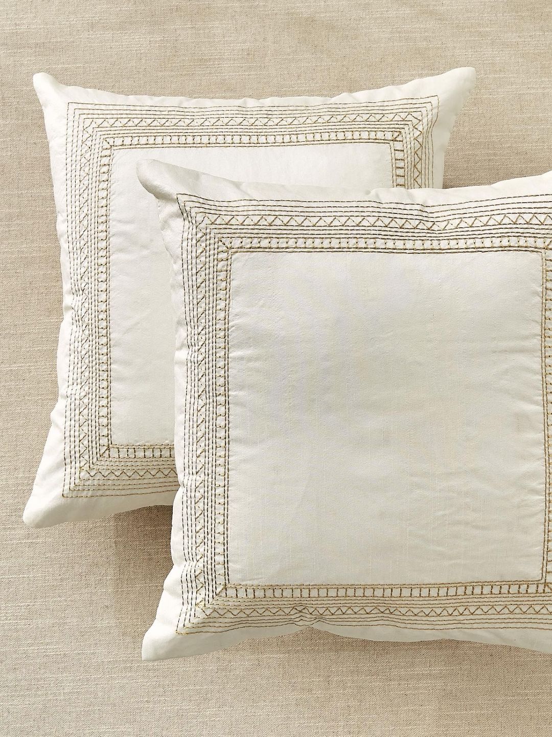 Home Centre Off White & Gold-Toned 2 Pieces Embroidered Square Cushion Covers-picture-52