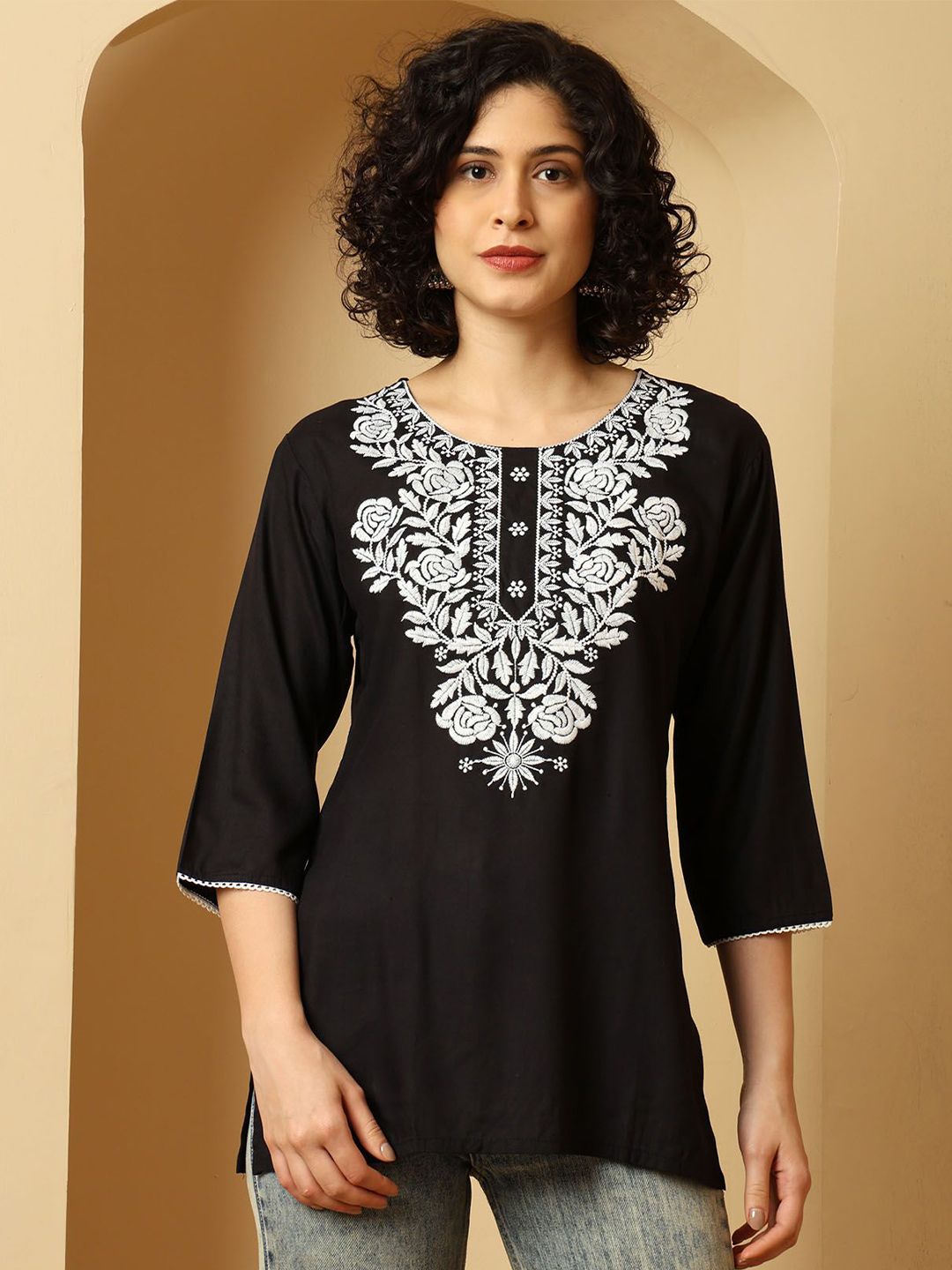 URBAN KANYA Women Ethnic Motifs Embroidered Chikankari Kurti-picture-18