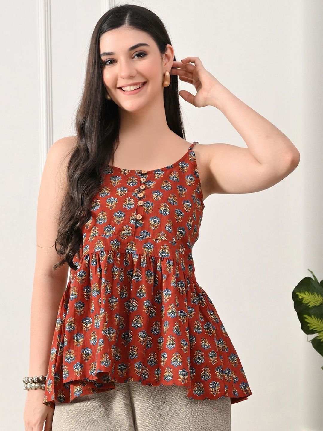KALINI Print Ethnic Cotton Peplum Top-picture-37