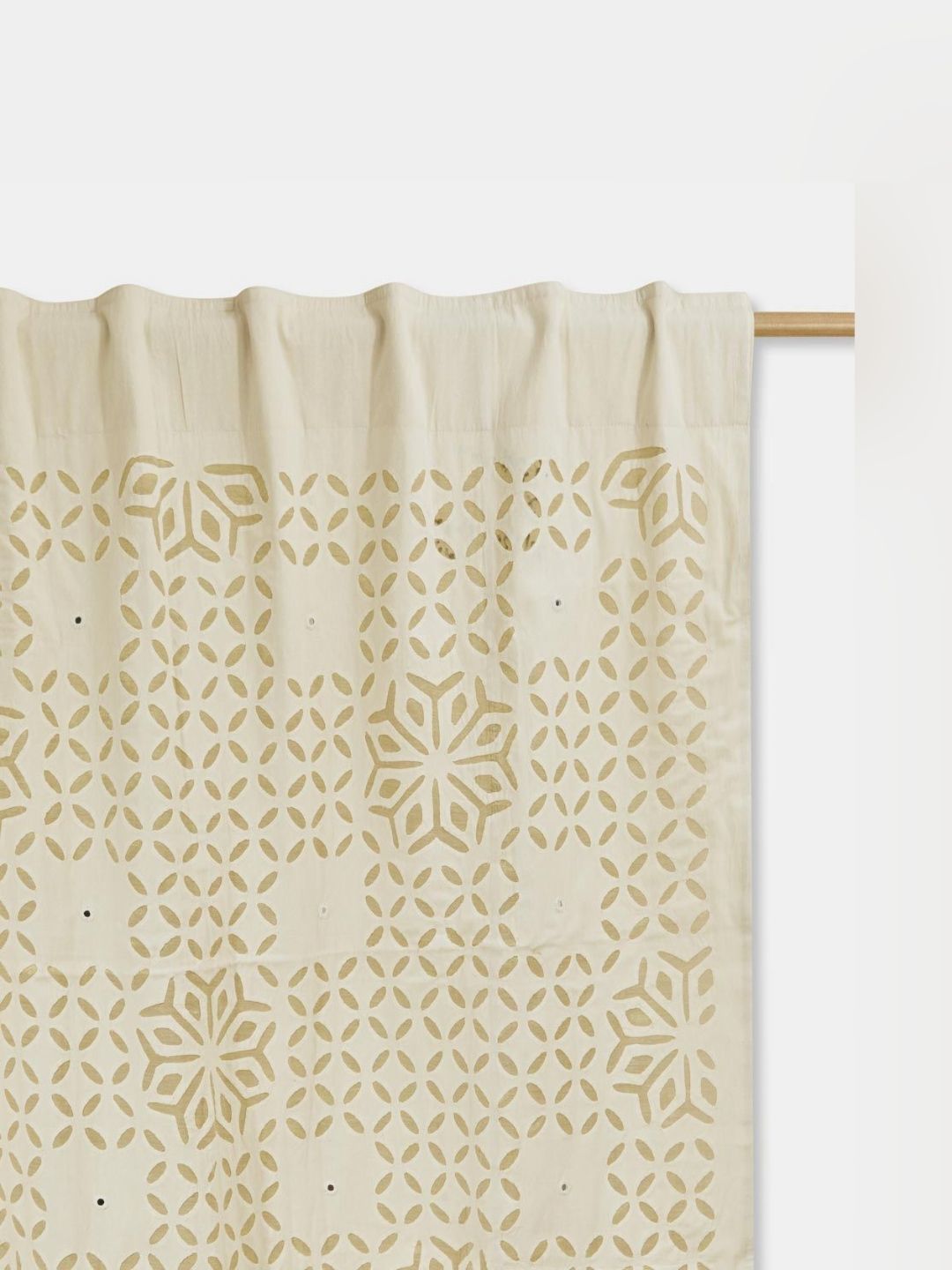 Fabindia Adhira Off White & Gold-Toned Ethnic Motifs Embroidered Cotton Door Curtain-image-23