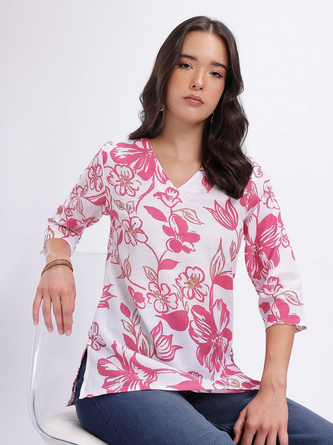 Anouk Rustic Floral Printed V-Neck Pure Cotton Kurti-picture-16