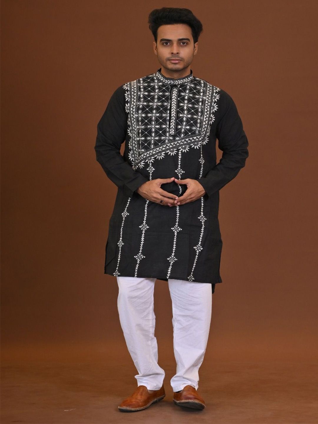RAM SHYAM collection Men Ethnic Motifs Embroidered Festive Cotton Straight Kurta-image-14