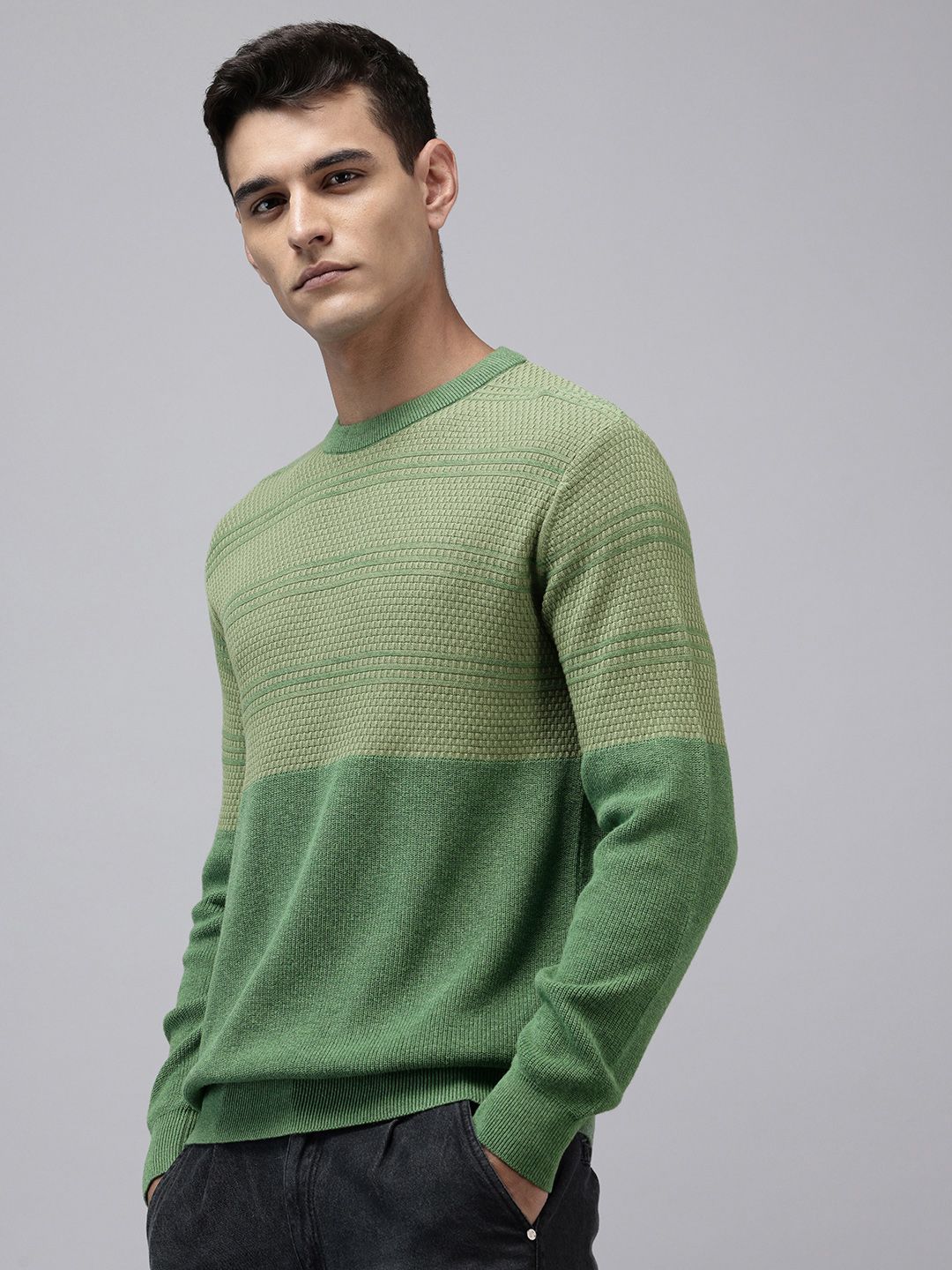 ColorPlus Colourblocked Knitted Pure Cotton Pullover Sweater